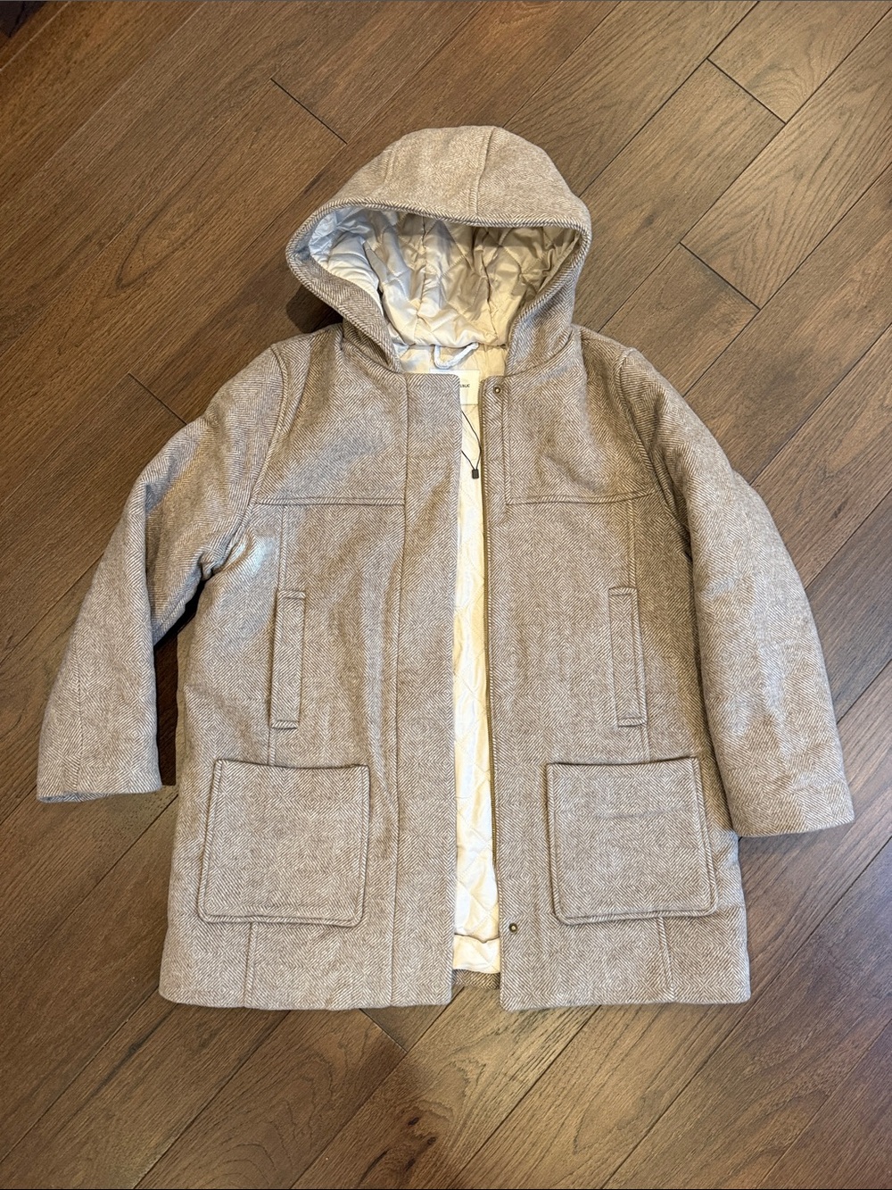 Banana Republic Melton Hooded Jacket - Taupe Herringbone Medium Petite - C42-020